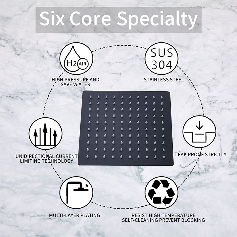 GGStudy 16 Inch Square Stainless Steel Shower Head Rain Style Large Shower Head Matte Black High Pressure - Image 4